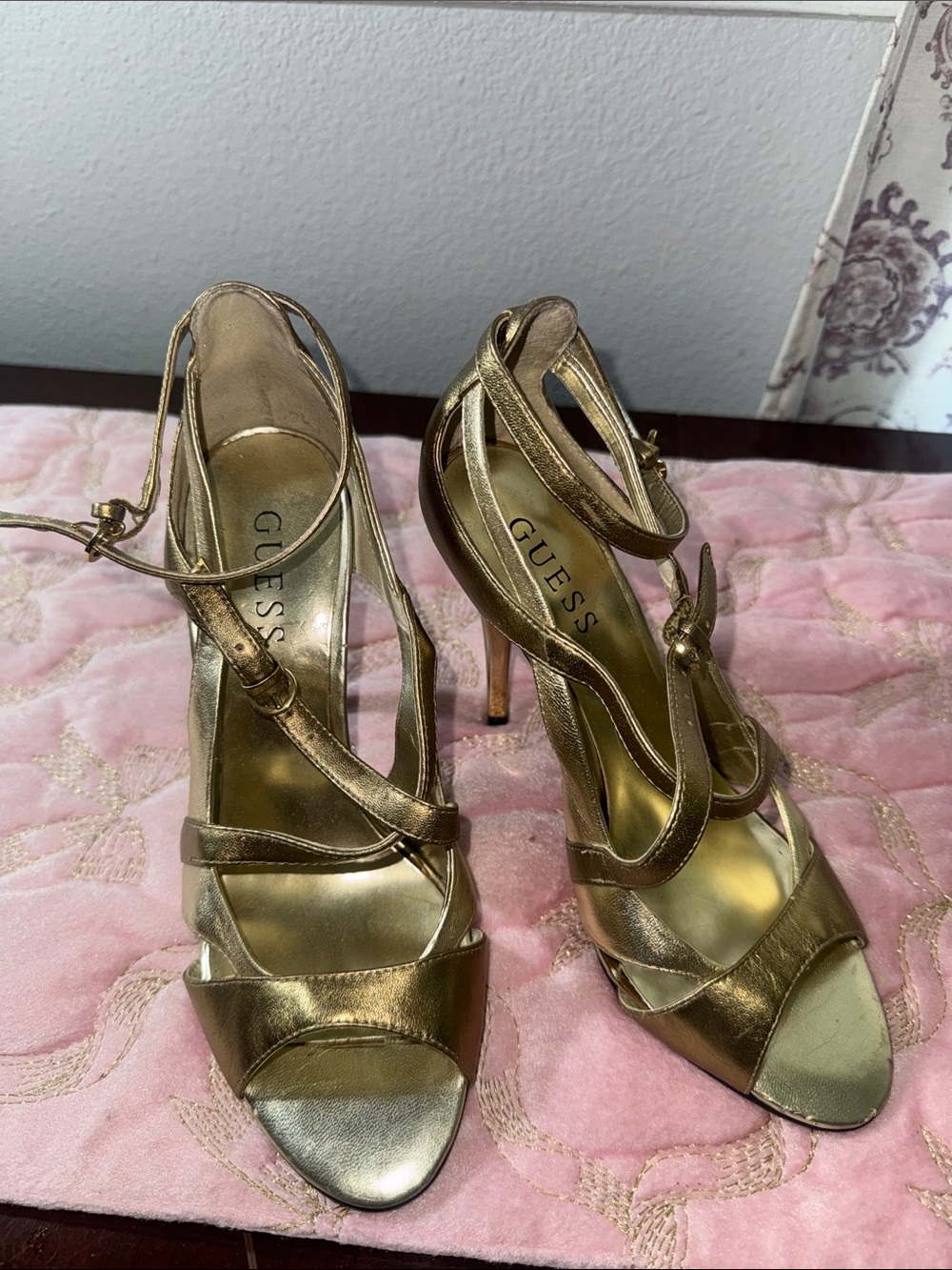 Vintage GUESS Gold Strappy High Heel Sandals